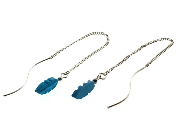 Threader Turquoise Feather Chain Sterling Silver Earring - Essentially Silver Jewelry