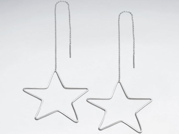 Sterling Silver Openwork Large Star Threader Earring