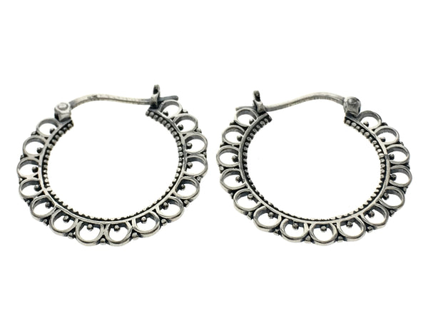 Oxidised Textured U-Hoop Silver Earrings