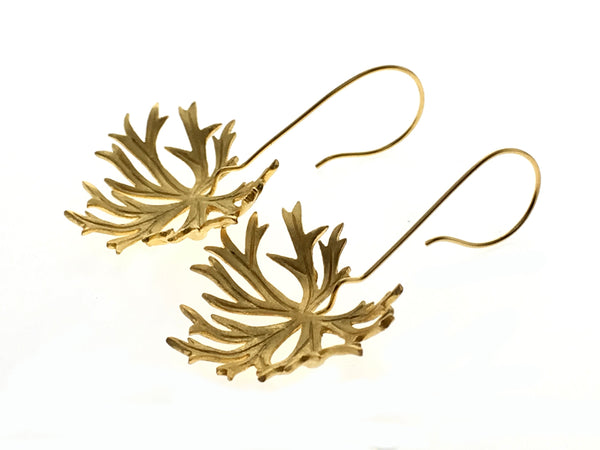 Gold 18K Plated Crackled Leaf Sterling Silver Earring