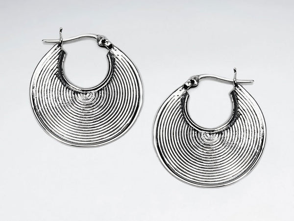 Oxidized Brushed Silver Open Disc Drop Earrings