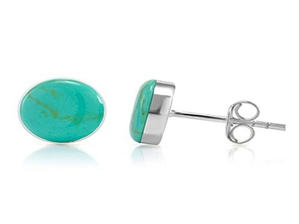 Turquoise Green Round .925 Sterling Silver Studs