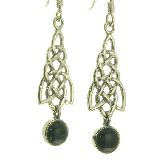 Celtic Knot Silver Earrings w Dangle Black Onyx Stone