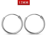 Hoop 1.2mm/12mm Plain Round Sterling Silver Earrings