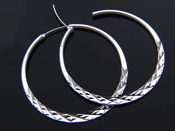 Hoop Large Diamond Cut .925 Sterling Silver Earrings - Essentially Silver Jewelry