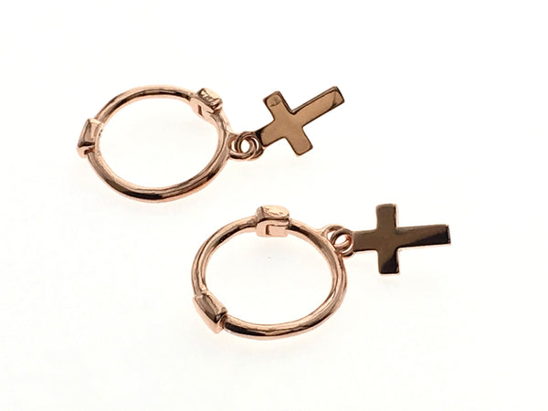 Rose Gold 925 Sterling Silver With Cross Earrings