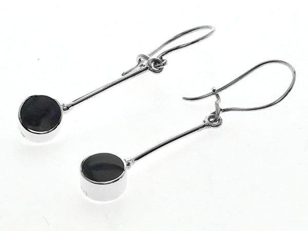 Black Shell Round Sterling Silver Bar Earrings - Essentially Silver Jewelry