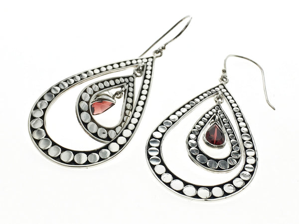 Garnet Layered Silver Dotted Sterling Silver Earring - Essentially Silver Jewelry