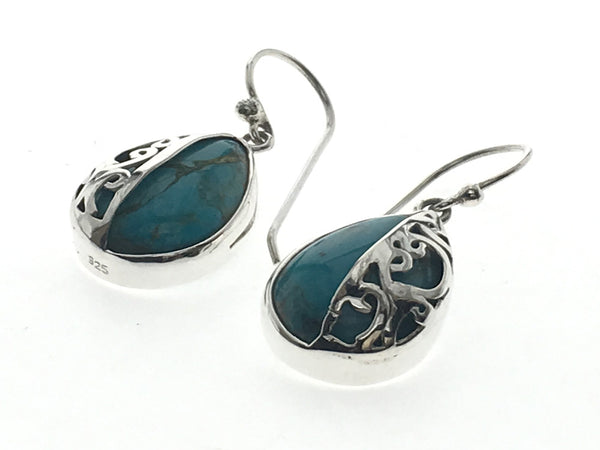 Turquoise Half  Sterling Silver Lattice Earring