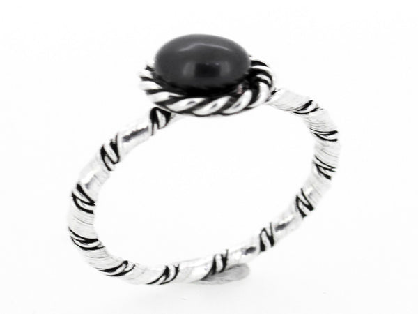 Onyx Plaited Sterling Silver Ring