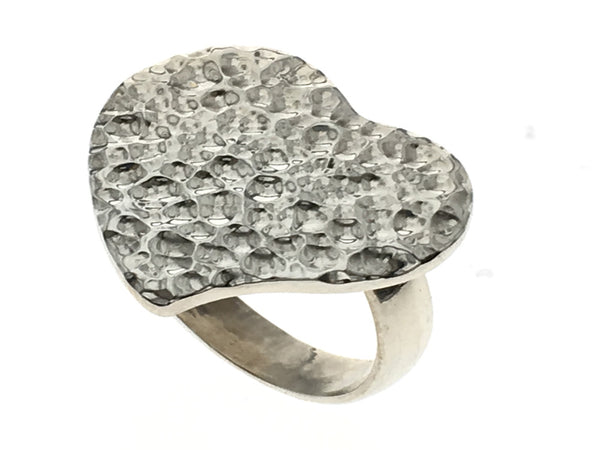 Hammered Heart Sterling Silver Ring 