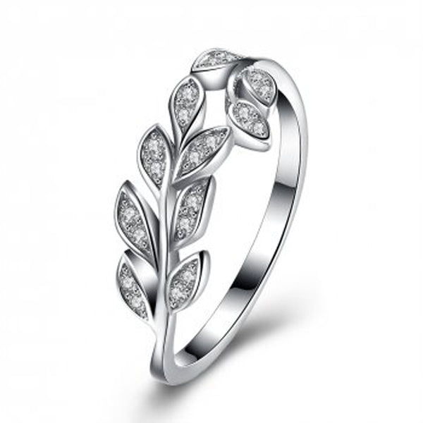 Cubic Zirconia 925 Sterling Silver Leaf Ring - Essentially Silver Jewelry
