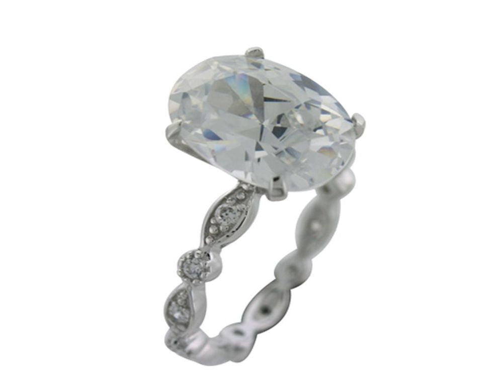 Cubic Zirconia Band & Stone Sterling Silver Ring - Essentially Silver Jewelry