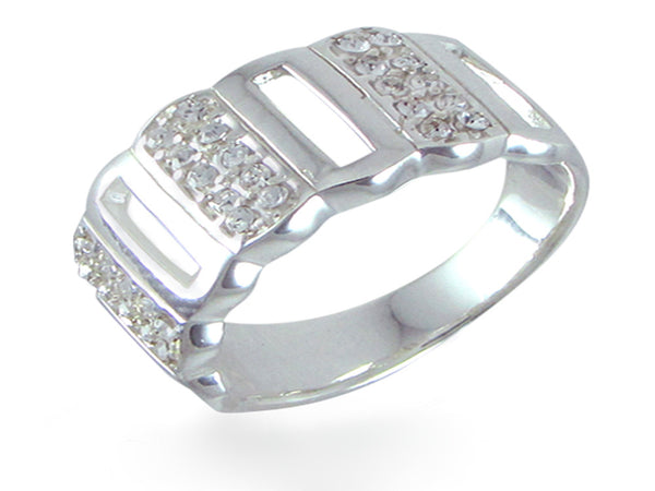 Cubic Zirconia Fence Sterling Silver Band - Essentially Silver Jewelry