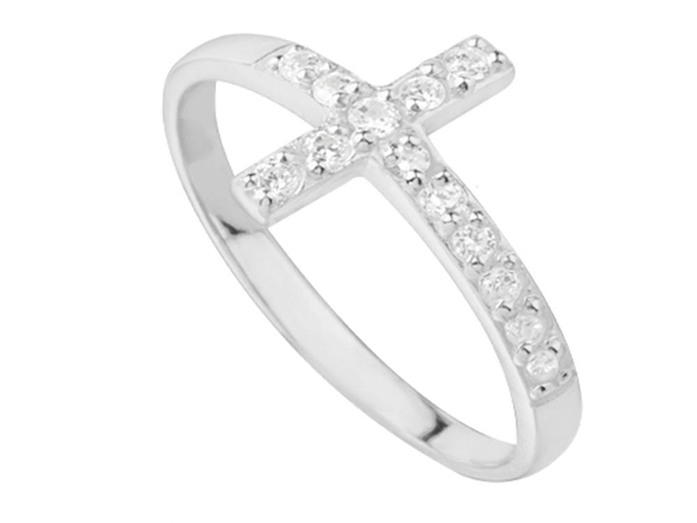 Cross Cubic Zirconia Sterling Silver Ring - Essentially Silver Jewelry