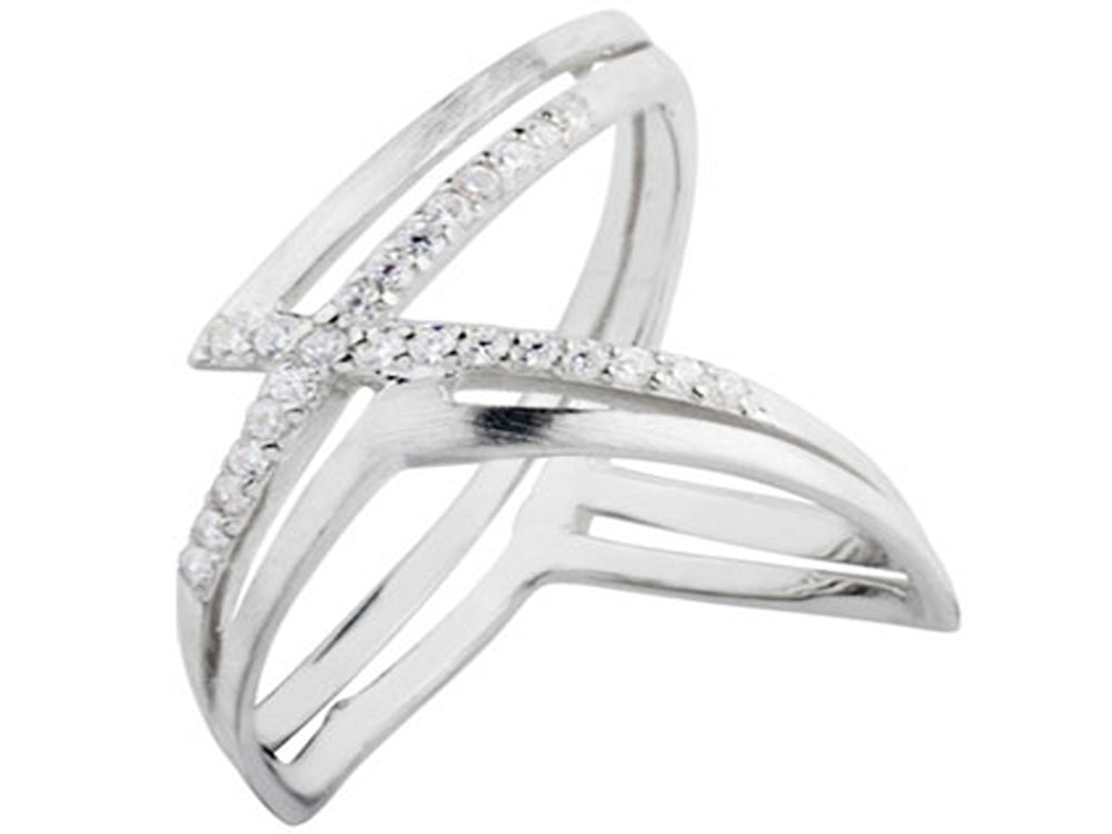 Cross Cubic Zirconia Midi Sterling Silver Ring - Essentially Silver Jewelry