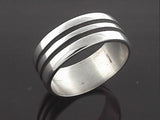 Oxidised Double Lined Sterling Silver Band - Essentially Silver Jewelry