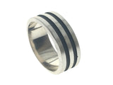 Oxidised Double Lined Sterling Silver Matte Band