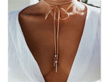Long Tan faux Suede Leather Necklace