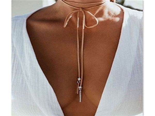 Long Tan faux Suede Leather Necklace