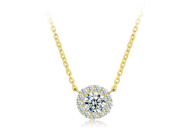 Gold Plated Sterling Silver Round Cubic Zirconia Necklace - Essentially Silver Jewelry