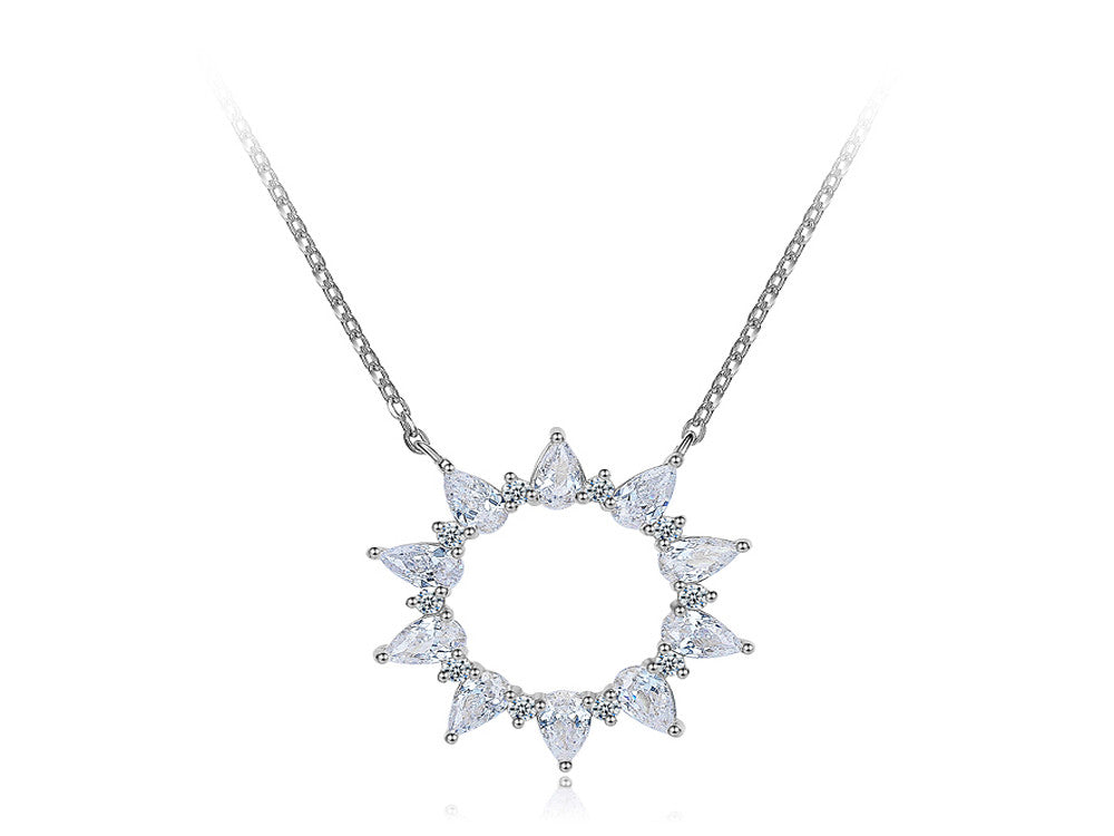 A Sterling Silver Cubic Zirconia Petal Sun Necklace - Essentially Silver Jewelry