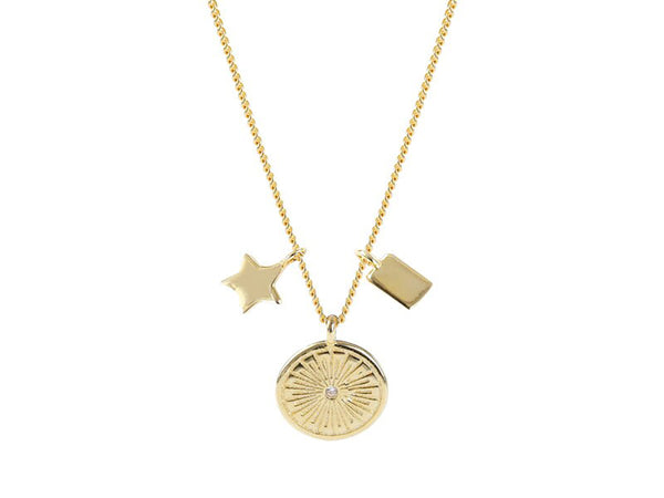 Gold Plated Sterling Silver Star Disk Necklace