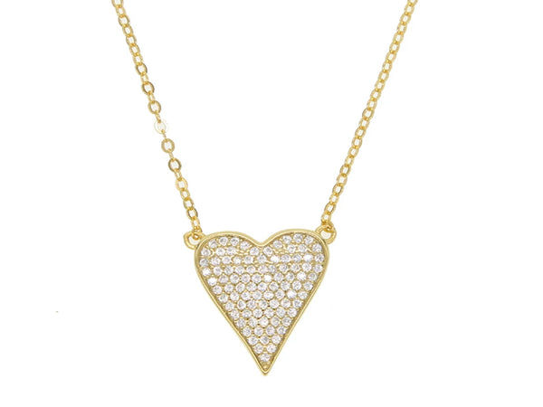 Heart Cubic Zirconia Gold Plated Sterling Silver Necklace