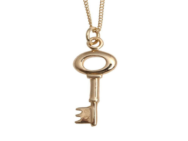 Gold Plated Key Sterling Silver Necklace 18” - Essentially Silver Jewelry