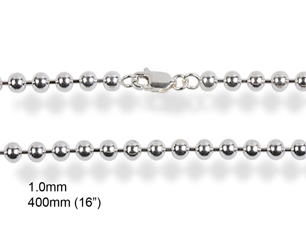 Chain Ball 1mm/400mm 16" Sterling Silver Necklace - Essentially Silver Jewelry