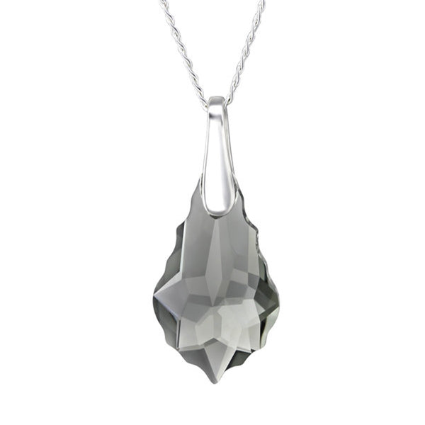 Baroque Crystal Sterling Silver Necklace - Black Diamond Color - Essentially Silver Jewelry