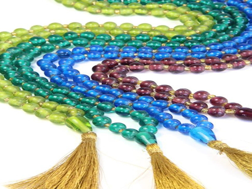 Glass Malas with Gold Tassels - Four Colours - Essentially Silver Jewelry