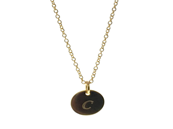 Gold plated Sterling Silver 18” Chain Necklace with Inital Tag (choose one) - Essentially Silver Jewelry