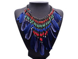 Boho Beaded Blue Feather Necklace - Essentially Silver Jewelry