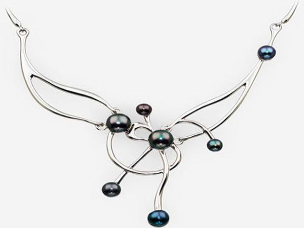 Asymmetrical Black Pearl Sterling Silver Necklace - Essentially Silver Jewelry
