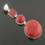 Red Coral Triple Drop .925 Sterling Silver Pendant