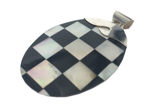 Mother of Pearl Checkered Shell Sterling Silver Pendant - Essentially Silver Jewelry
