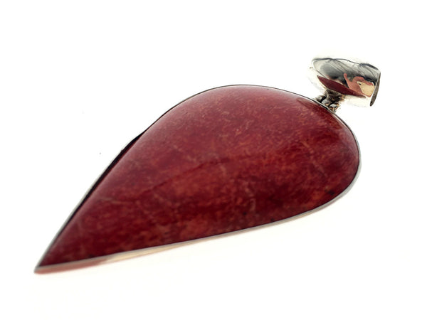 Red Coral Teardrop .925 Sterling Silver Pendant