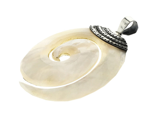 Mother of Pearl Oval Koru .925 Sterling Silver Pendant - Essentially Silver Jewelry
