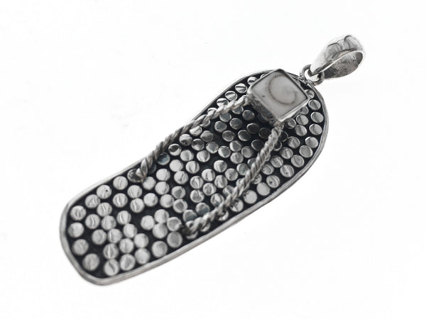 Thong Silver Dotted Pendant with Shell Center - Essentially Silver Jewelry
