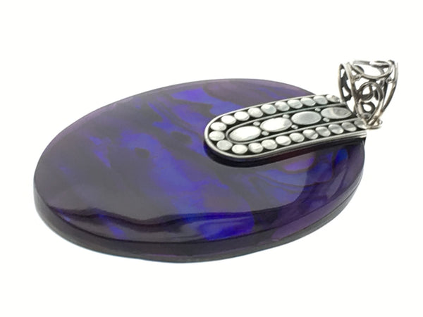 Paua Purple Dyed Oval Sterling Silver Pendant
