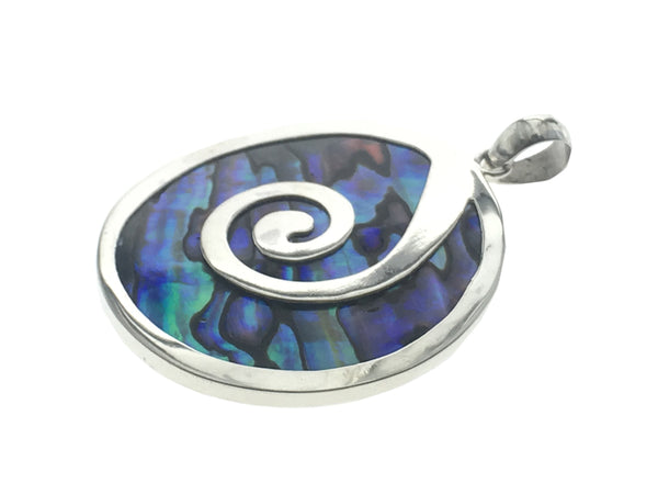 Paua Sterling Silver Frond Round Pendant