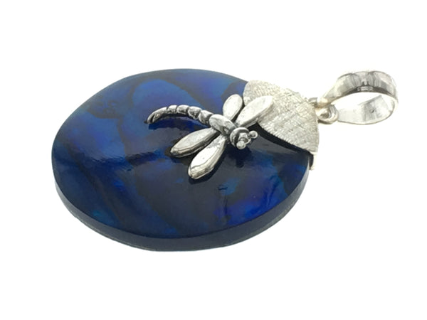 Paua Dyed Blue Dragonfly Sterling Pendant