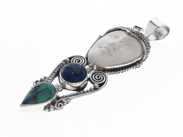 Lapis & Turquoise Bone Face .925 Sterling Silver Scroll - Essentially Silver Jewelry