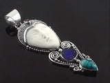 Lapis & Turquoise Bone Face .925 Sterling Silver Scroll
