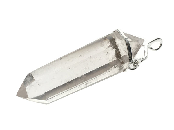 Crystal Clear Quartz Double Terminated Silver Plated Pendant