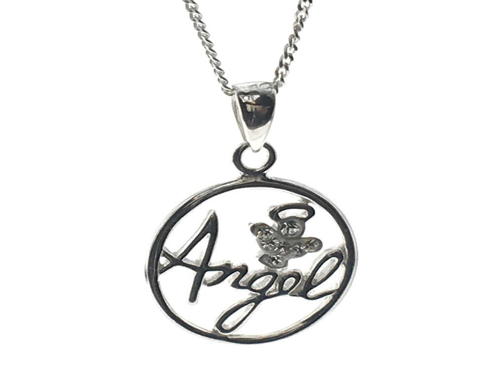 Angel Cubic Zirconia Pendant Sterling Silver Necklace - Essentially Silver Jewelry