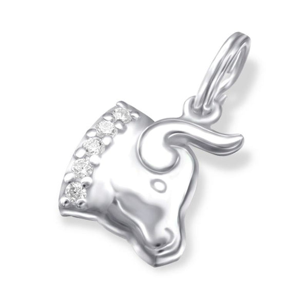 Zodiac Sign Taurus Sterling Silver Charm with Split ring with Cubic Zirconia
