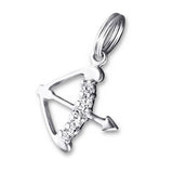 Zodiac Sagitarius Sign Sterling Silver Charm with Split Ring with Cubic Zirconia