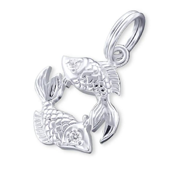 Zodiac Pices Sign Sterling Silver Charm with Split Ring with Cubic Zirconia